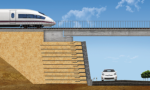 Bruggenhoofden met versterkte aarde-elementen voor optimale lastoverdracht Bruggenhoofden gemaakt van versterkte aarde-elementen met opties voor lastoverdracht